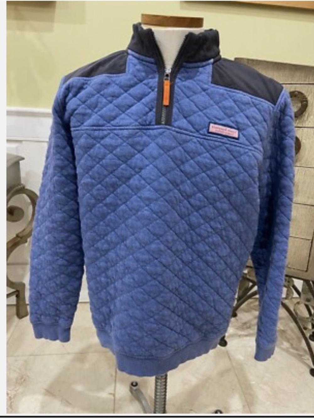 Vineyard Vines Navy and Black Quilted Half-Zip Pullover